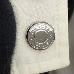 مملوكة مسبقًا Hermes Cliquetis Bomber Jacket Size 38 Ivory Cotton100% Leather Nylon