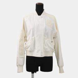 مملوكة مسبقًا Hermes Cliquetis Bomber Jacket Size 38 Ivory Cotton100% Leather Nylon