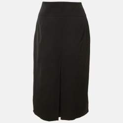 مملوكة مسبقًا تنورة هيرمس صوف مطوي أسود ميدي مقاس كبير