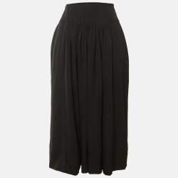 مملوكة مسبقًا Hermès Black Wool Pleated Detail Midi Skirt L