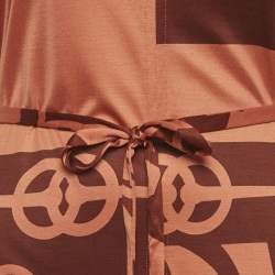 Pre Owned Hermès Brown Printed Jersey Midi Dress S