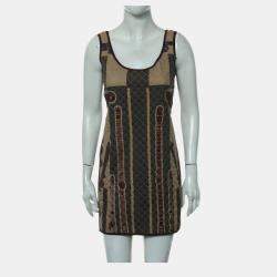 Pre Owned فستان هيرمس بدون أكمام بنمط مبطن مقاس صغير