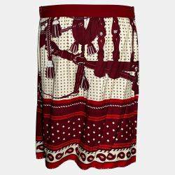 مملوكة مسبقًا Hermes Red/White Printed Silk Skirt M