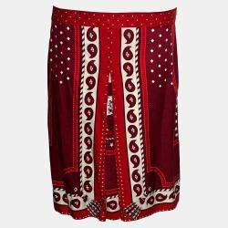 مملوكة مسبقًا Hermes Red/White Printed Silk Skirt M