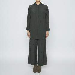 Pre Owned Hermès Bottle Green Embroidered Silk Shirt and Trousers Set S