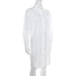 Pre Owned Hermes White Cotton Button Front Shirt Dress S