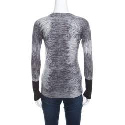 Hermes Grey Tie Dye Effect Wool V Neck Sweater S