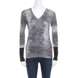 Hermes Grey Tie Dye Effect Wool V Neck Sweater S