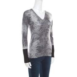 Hermes Grey Tie Dye Effect Wool V Neck Sweater S