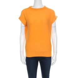 Hermes Yellow Cashmere Short Sleeve Sweater S