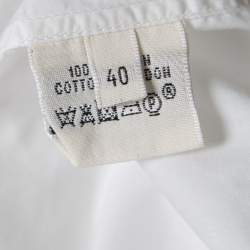 Pre Owned Hermes White Cotton Logo Embroidered Detachable Collar Detail Shirt M