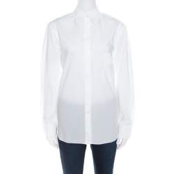 Pre Owned Hermes White Cotton Logo Embroidered Detachable Collar Detail Shirt M