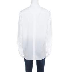 Pre Owned Hermes White Cotton Logo Embroidered Detachable Collar Detail Shirt M