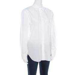 Pre Owned Hermes White Cotton Logo Embroidered Detachable Collar Detail Shirt M
