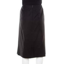 Hermes Black Wool Fold Over Front Pencil Skirt L