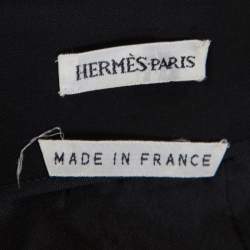 Hermes Black Wool Fold Over Front Pencil Skirt L