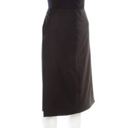 Hermes Black Wool Fold Over Front Pencil Skirt L