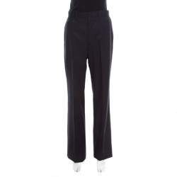 Hermes Navy Blue Cotton High Rise Wide Leg Trousers M