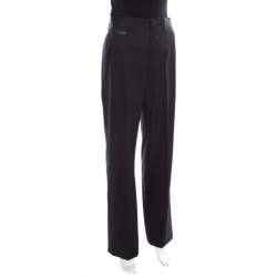 Hermes Navy Blue Cotton High Rise Wide Leg Trousers M