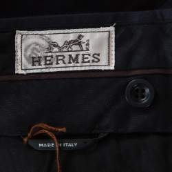 Hermes Navy Blue Cotton High Rise Wide Leg Trousers M