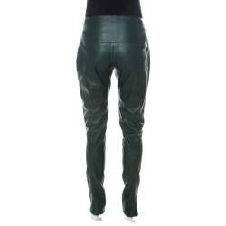 Pre Owned Hermes Green Lambskin High Waisted Slim Fit Trousers M