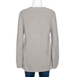 Pre Owned Hermes Grey Alpaca & Silk Floral Print Paneled Sweater M
