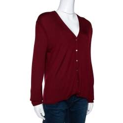 Hermès Burgundy Cashmere Silk Button Front Cardigan M