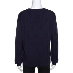 Pre Owned Hermès Dark Blue Ribbed Wool Knit Voyage Sweater S