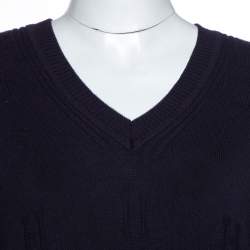 Pre Owned Hermès Dark Blue Ribbed Wool Knit Voyage Sweater S