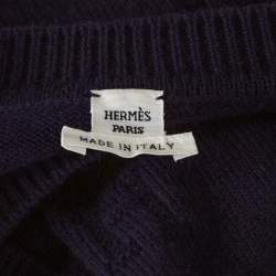 Pre Owned Hermès Dark Blue Ribbed Wool Knit Voyage Sweater S