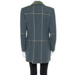 Pre Owned Hermes Uniform Green Wool & Velvet Collar Detail Knee Length Vintage Coat L