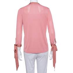 Pre Owned Hermes Pink Knit Sleeve Tie Detail Top L