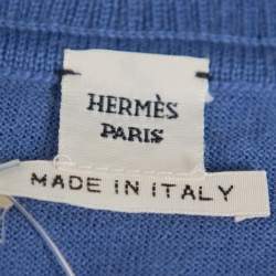 Pre Owned Hermès Blue Cashmere Sleeveless Polo T-Shirt S