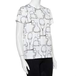 Pre Owned Hermes White Saddle Printed Cotton Crewneck T-Shirt XL