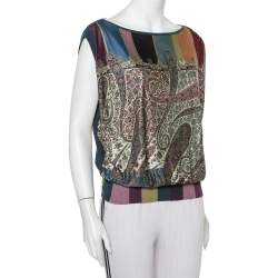 Pre Owned Hermes Multicolor Paisley Printed Knit & Cashmere Oversized Sleeveless Top S