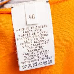 Pre Owned Hermes Orange Printed Silk & Knit Paneled Top M