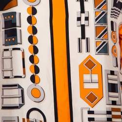 Pre Owned Hermes Orange Printed Silk & Knit Paneled Top M