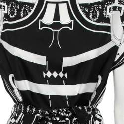 Pre Owned Hermes Black Printed Silk Belted Dress M