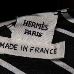 Pre Owned Hermes Black Printed Silk Belted Dress M
