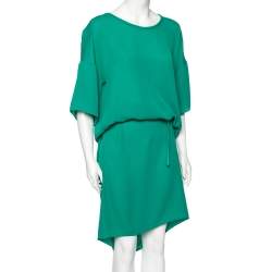 Pre Owned Hermes Green Silk Belted Shift Dress M