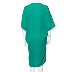 Pre Owned Hermes Green Silk Belted Shift Dress M