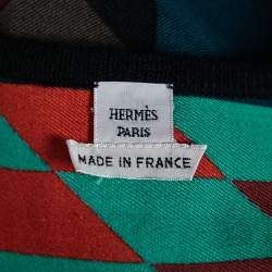 Pre Owned Hermes Teal Blue Geometric Printed Cashmere Dress M