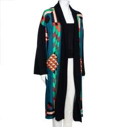 Hermes Multicolor Printed Silk & Knit Open Front Cardigan M