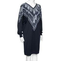 Pre Owned Hermes Blue Bandana Print Silk and Knit Dress M