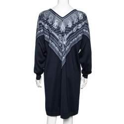 Pre Owned Hermes Blue Bandana Print Silk and Knit Dress M