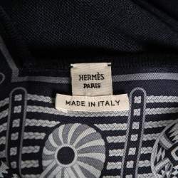 Pre Owned Hermes Blue Bandana Print Silk and Knit Dress M