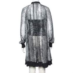 Hermes Grey Printed Silk & Wool Trimmed Button Front Long Cardigan M