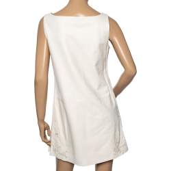 Pre Owned Hermes Cream Leather Floral Embroidered Sleeveless Mini Dress M