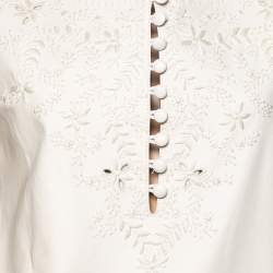 Pre Owned Hermes Cream Leather Floral Embroidered Sleeveless Mini Dress M