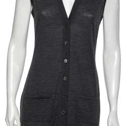 Hermes Charcoal Grey Wool Sleeveless Button Front Long cardigan M